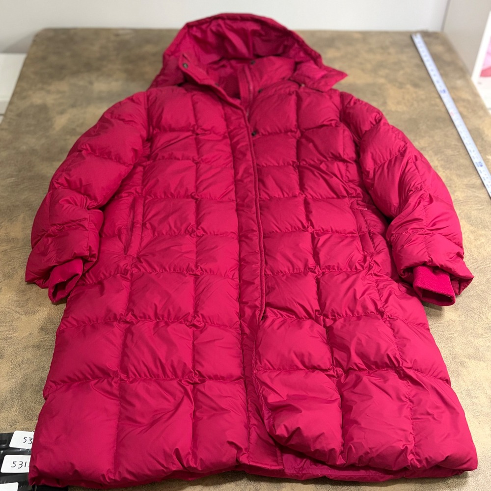 Lands End Puffer Coat Womens L/P 14-16 Pink Goosedown Hooded Long Parka Jacket